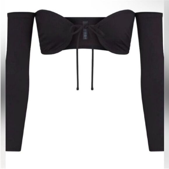 Skims NWT Recycled Swim Long Sleeve Bikini Top in Onyx Size Large - Picture 2 of 7